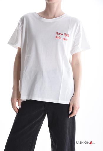 T-shirt in Cotone maniche corte girocollo Fantasia ricamata