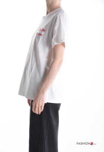T-shirt in Cotone maniche corte girocollo Fantasia ricamata - ph 3