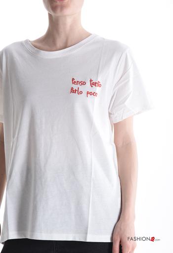 T-shirt in Cotone maniche corte girocollo Fantasia ricamata - ph 4