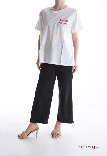 T-shirt in Cotone maniche corte girocollo Fantasia ricamata - ph 5