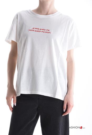 T-shirt in Cotone maniche corte girocollo Fantasia ricamata