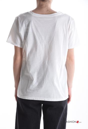 T-shirt de Algodón manga corta cuello redondo Patrón bordado - ph 2