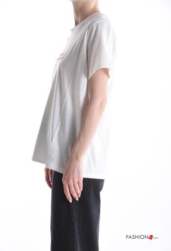 T-shirt de Algodón manga corta cuello redondo Patrón bordado - ph 3