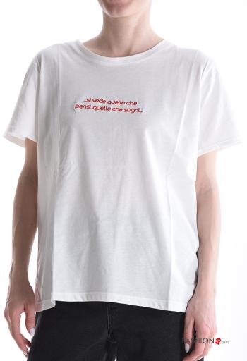 T-shirt de Algodón manga corta cuello redondo Patrón bordado - ph 4