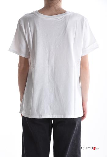 T-shirt in Cotone maniche corte girocollo Fantasia ricamata - ph 2