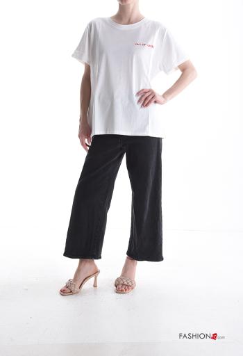 T-shirt in Cotone maniche corte girocollo Fantasia ricamata - ph 5