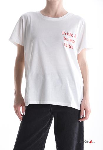 T-shirt in Cotone maniche corte girocollo Fantasia ricamata