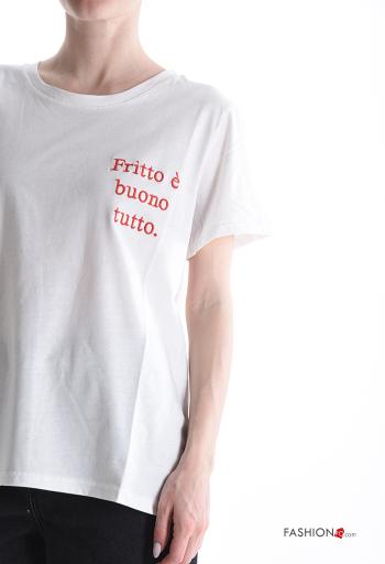 T-shirt in Cotone maniche corte girocollo Fantasia ricamata - ph 4