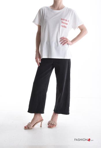 T-shirt in Cotone maniche corte girocollo Fantasia ricamata - ph 5