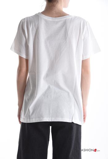 T-shirt in Cotone maniche corte girocollo Fantasia ricamata - ph 2