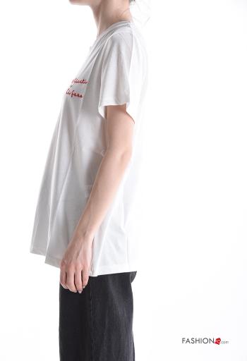 T-shirt in Cotone maniche corte girocollo Fantasia ricamata - ph 3