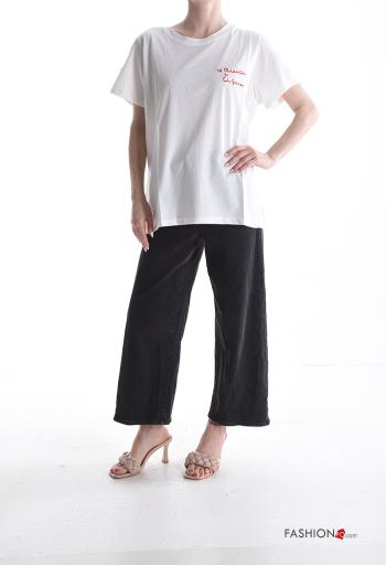 T-shirt in Cotone maniche corte girocollo Fantasia ricamata - ph 5