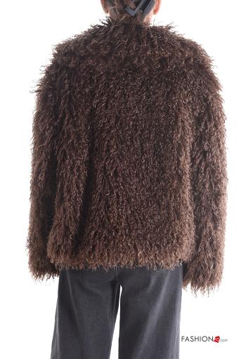 faux fur long sleeve Coat with buttons with lining with pockets - ph 2