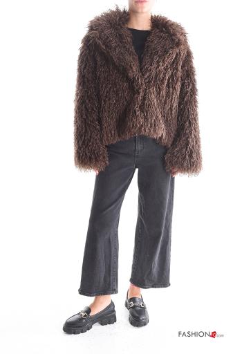faux fur long sleeve Coat with buttons with lining with pockets - ph 5