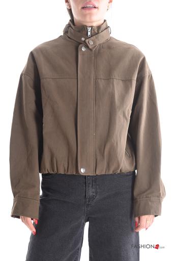 lange ärmel Jacke aus Baumwolle mit Knöpfen mit Taschen mit Reißverschluss mit Futter Rollkragen- - ph 1