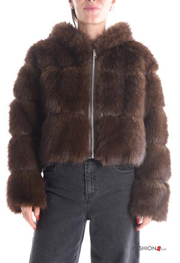 Casaco de Pelo Sintético com forro com capuz com fecho com bolsos - ph 1