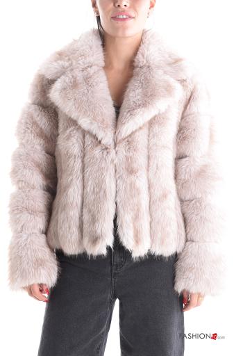 Cappotto pelliccia sintetica maniche lunghe con fodera con bottoni con tasche