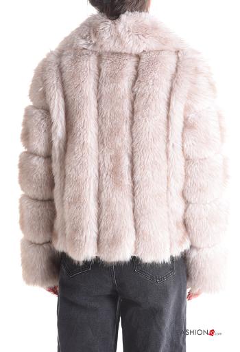 Casaco pelo sintético manga comprida com botões com bolsos com forro - ph 2