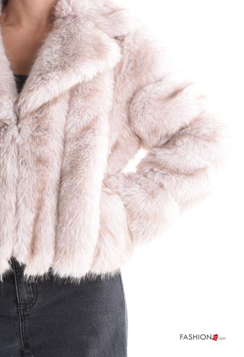 Casaco pelo sintético manga comprida com botões com bolsos com forro - ph 4