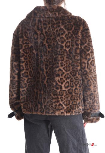 Giacca pelliccia sintetica con fibbia Fantasia animalier senza fodera con tasche con zip - ph 2