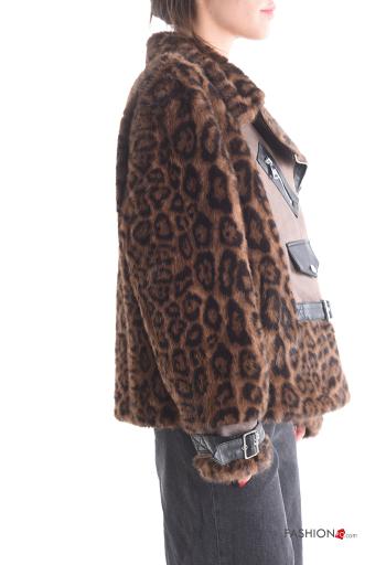 Giacca pelliccia sintetica con fibbia Fantasia animalier senza fodera con tasche con zip - ph 3
