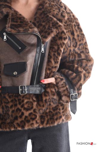 Giacca pelliccia sintetica con fibbia Fantasia animalier senza fodera con tasche con zip - ph 4