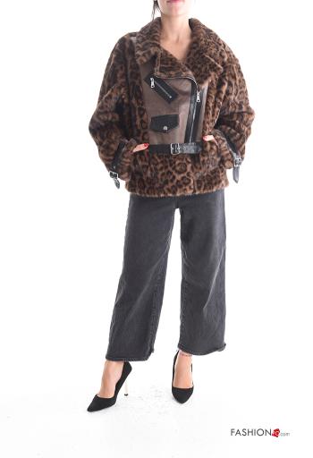 Giacca pelliccia sintetica con fibbia Fantasia animalier senza fodera con tasche con zip - ph 5