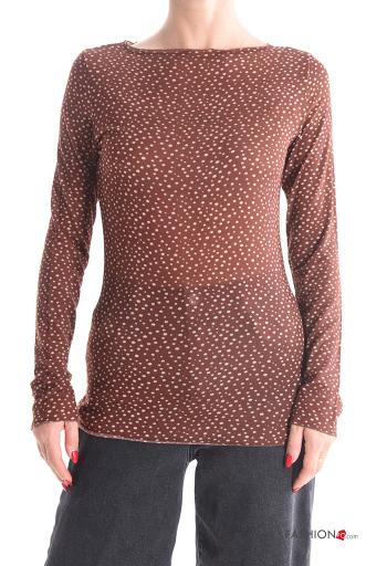 Polka-dot Cashmere Blend Long sleeved top boat neckline