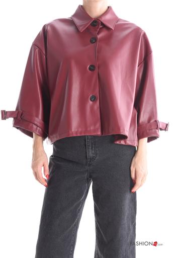 with buckle with collar faux leather Jacket with buttons