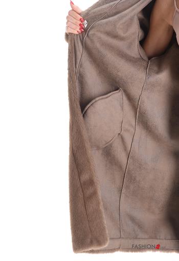 Cappotto pelliccia sintetica maniche lunghe senza fodera con tasche con cappuccio - ph 5