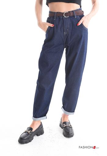 Jeans in Cotone denim con tasche con cintura con zip - ph 1