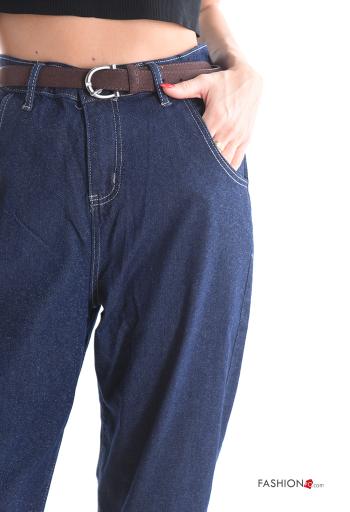 Jeans in Cotone denim con tasche con cintura con zip - ph 4