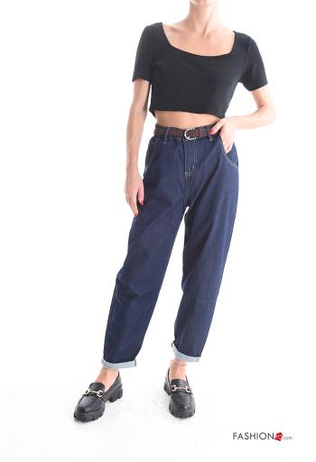 Jeans in Cotone denim con tasche con cintura con zip - ph 5