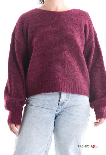 Maglione in Misto Lana scollato sulla schiena maniche lunghe girocollo con fiocco