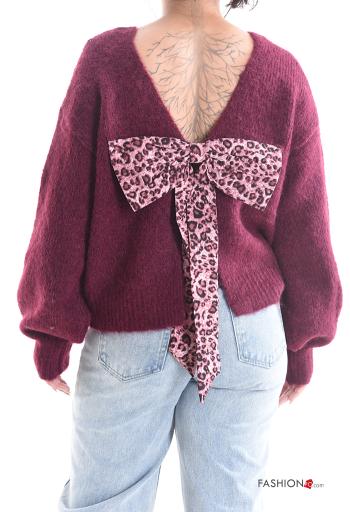 long sleeve crew neck backless Wool Mix Sweater with bow - ph 2