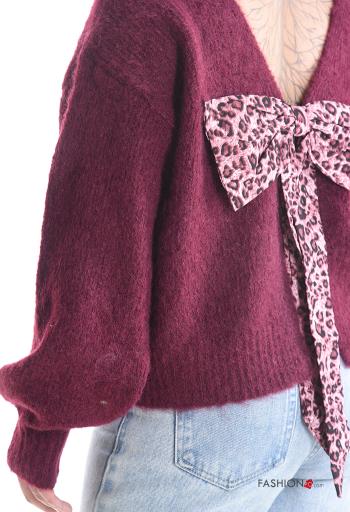 long sleeve crew neck backless Wool Mix Sweater with bow - ph 4