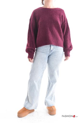 long sleeve crew neck backless Wool Mix Sweater with bow - ph 5