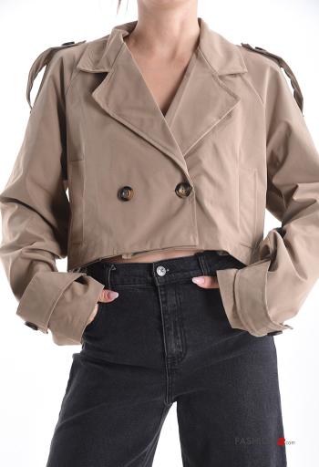 Gabardina em Algodão manga comprida curto com botões - ph 1