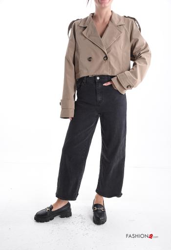 Gabardina em Algodão manga comprida curto com botões - ph 5