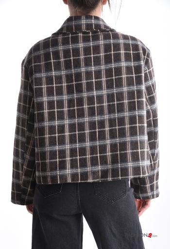 Blusão em Lã mista manga comprida com gola Padrão Tartan com botões com bolsos - ph 2