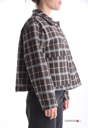 Blusão em Lã mista manga comprida com gola Padrão Tartan com botões com bolsos - ph 3