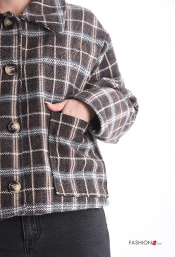 Blusão em Lã mista manga comprida com gola Padrão Tartan com botões com bolsos - ph 4