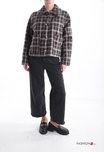 Blusão em Lã mista manga comprida com gola Padrão Tartan com botões com bolsos - ph 5