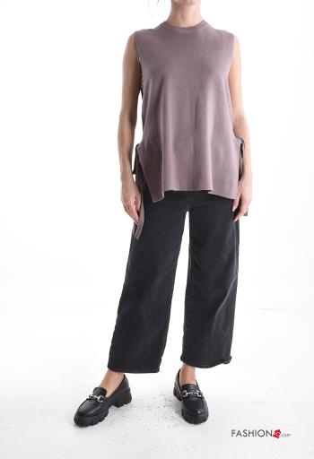 sleeveless crew neck Sweater with bow with split - ph 5