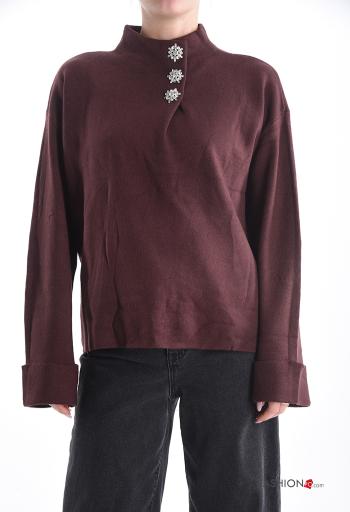 Maglione maniche lunghe con bottoni a collo alto con strass - ph 1