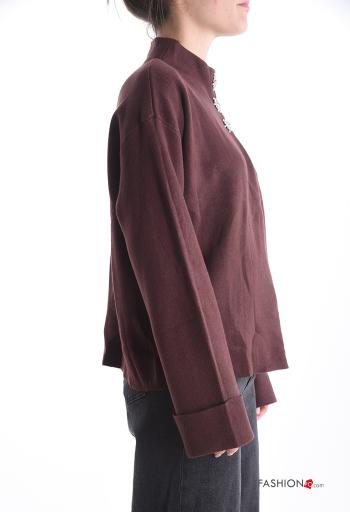 Maglione maniche lunghe con bottoni a collo alto con strass - ph 3