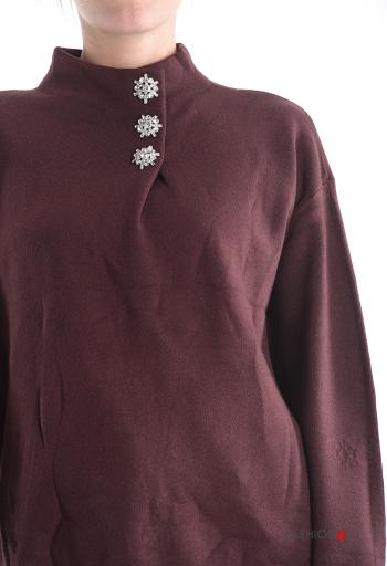 Maglione maniche lunghe con bottoni a collo alto con strass - ph 4