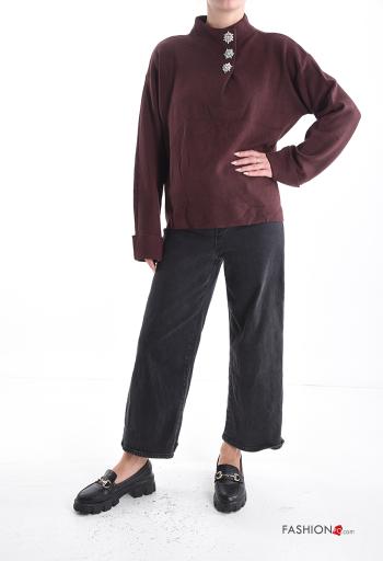 Maglione maniche lunghe con bottoni a collo alto con strass - ph 5