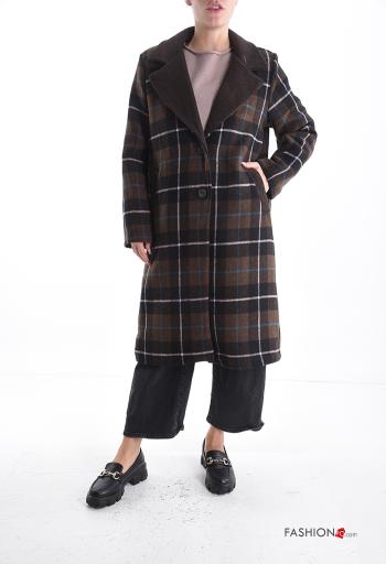 Tartan-Muster lange ärmel Mantel aus Baumwolle mit Knöpfen mit Futter mit Taschen - ph 1