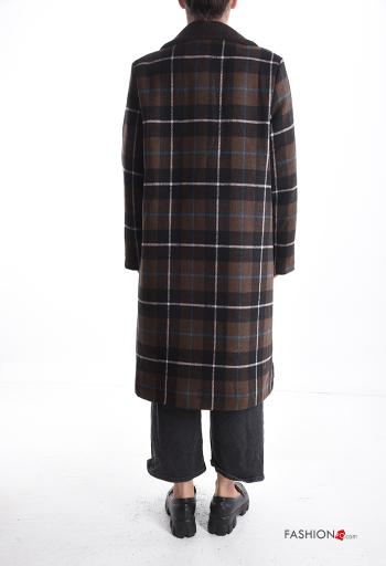 Tartan-Muster lange ärmel Mantel aus Baumwolle mit Knöpfen mit Futter mit Taschen - ph 2